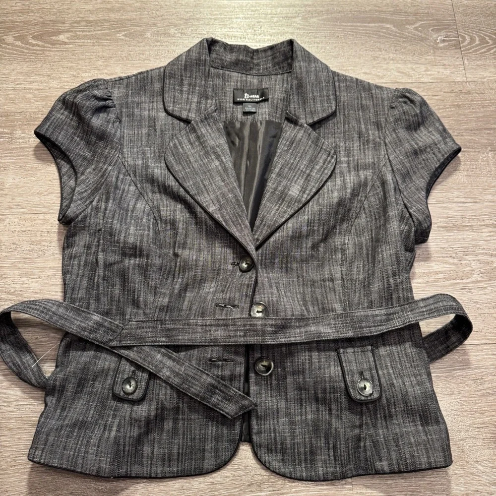 B Wear Blazer Women XL Gray Cotton Belted Office Career Byer California Jacket